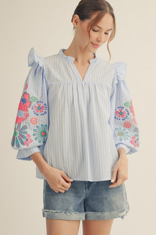 Seersucker Floral Blouse