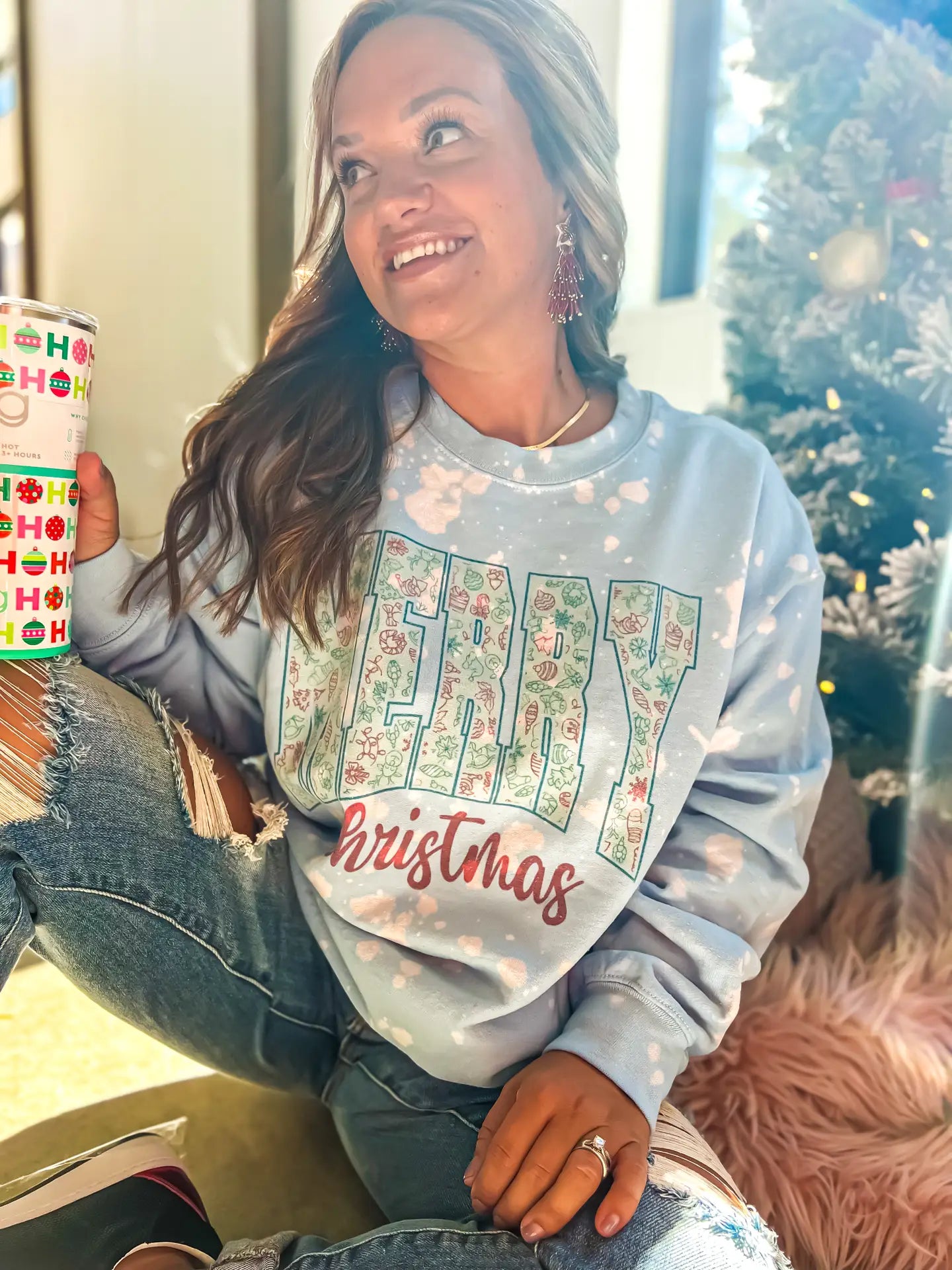 Merry Christmas Bleached Graphic Sweatshirt