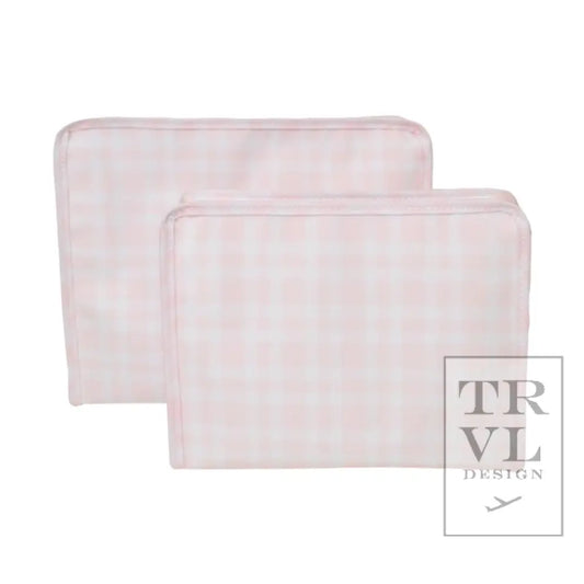 Medium Roadie - Pimlico Plaid Pink Zip Pouch