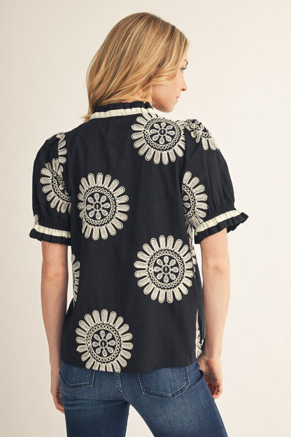 Flower Embroidered Blouse