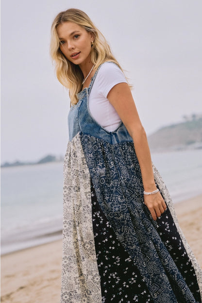 Washed Denim Top Overall Dress