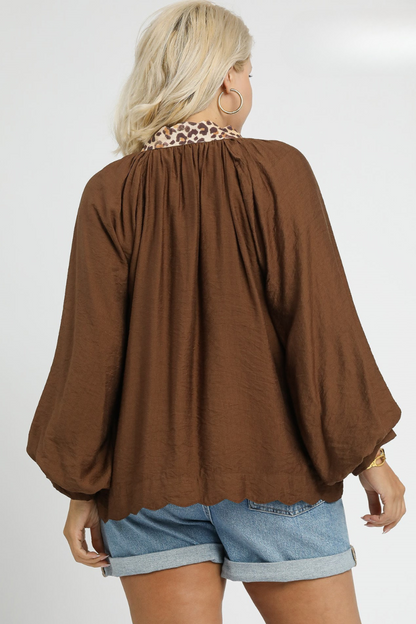 Balloon Sleeve Leopard Blouse