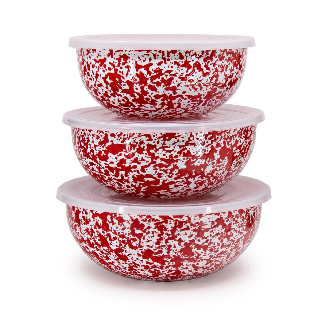 Crow Canyon Splatter Enamelware Covered Multi-Purpose Bowl Set