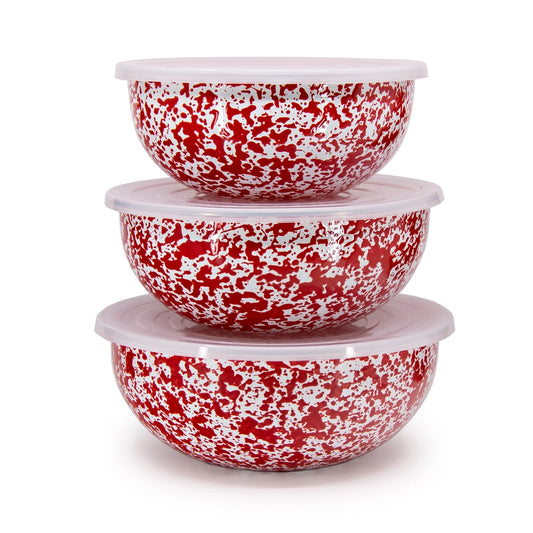 Crow Canyon Splatter Enamelware Covered Multi-Purpose Bowl Set