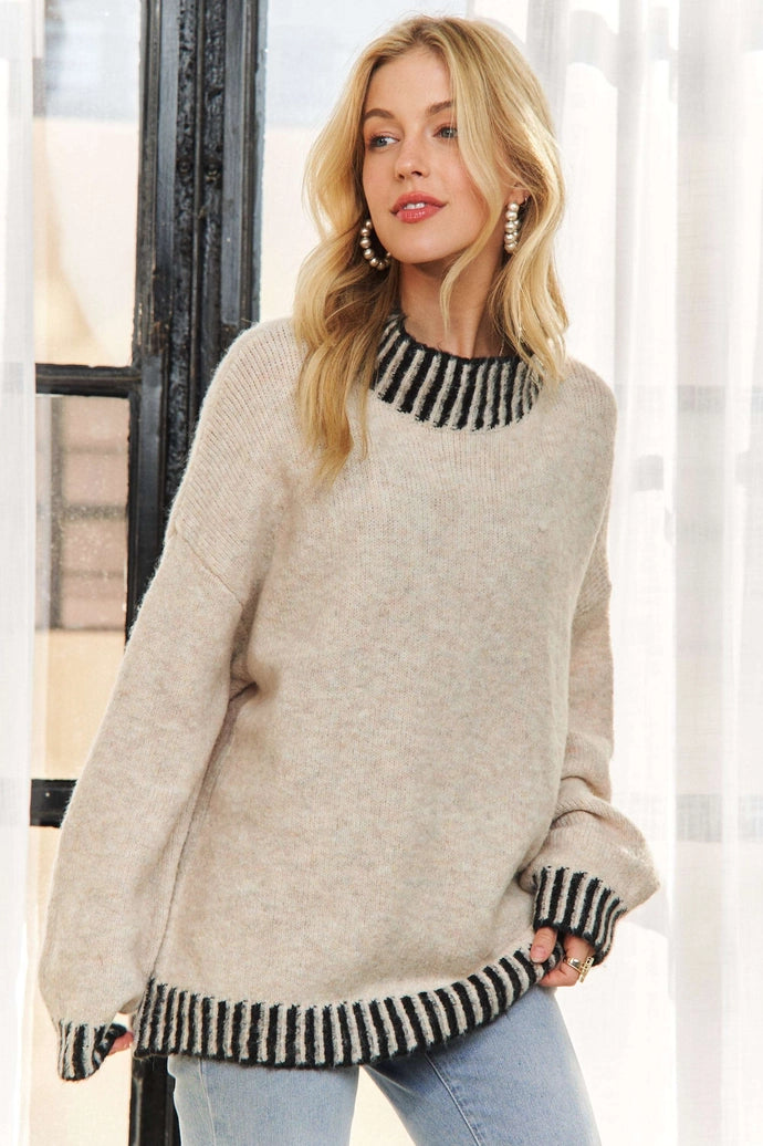 Edge Stripe Mock Neck Sweater