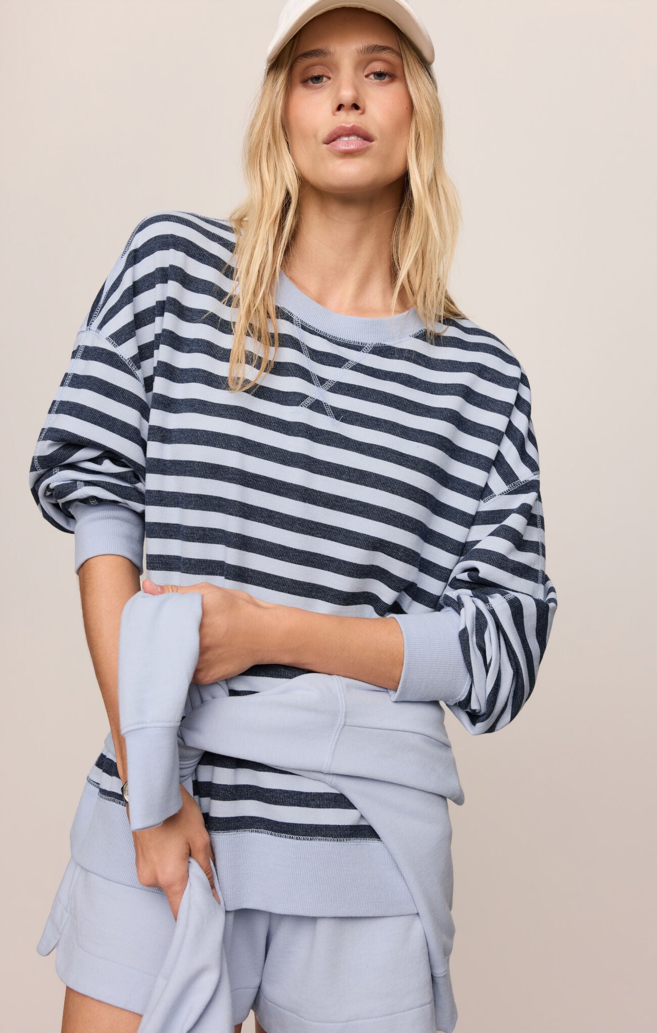 Everyday French Terry Striped Crew in Eclipse