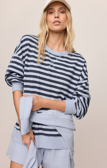 Everyday French Terry Striped Crew in Eclipse