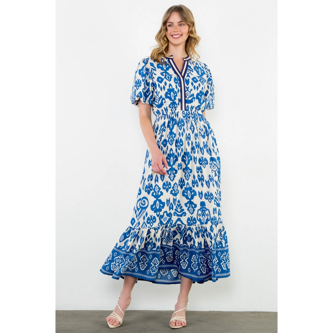 Puff Sleeve Print Maxi Dress