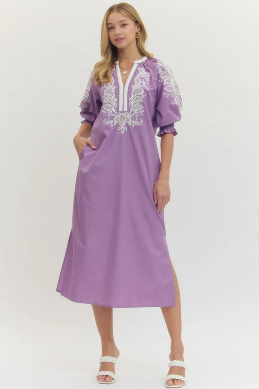 Lavender Embroidered Dress