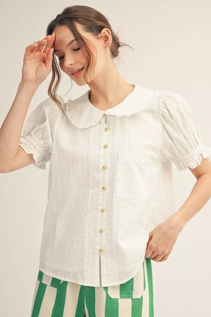 Cotton Peter Pan Ruffle Top