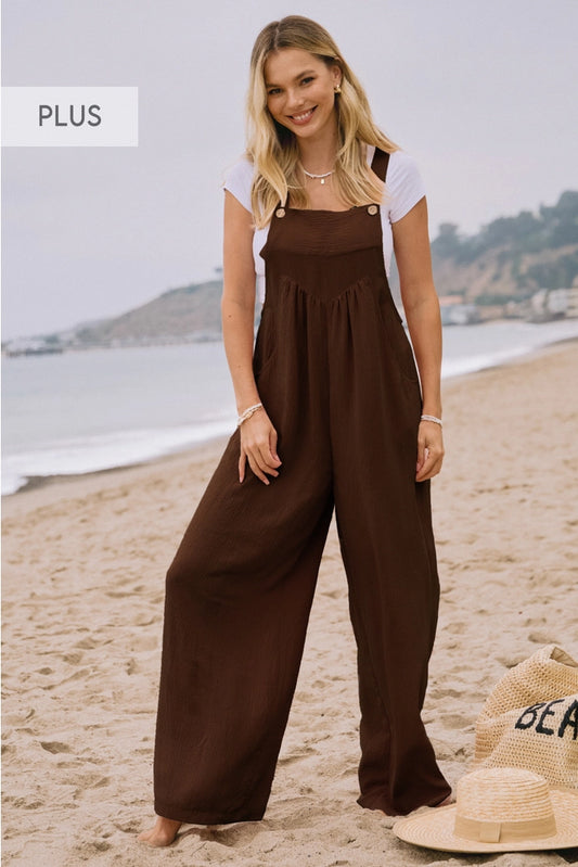 Solid Button Sling Jumpsuit