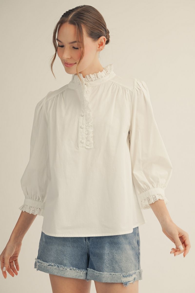 Eyelet Button Up Blouse