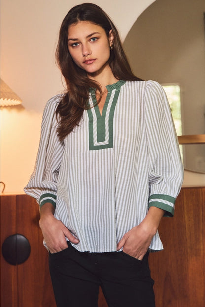 Striped 3/4 Sleeve Blouse