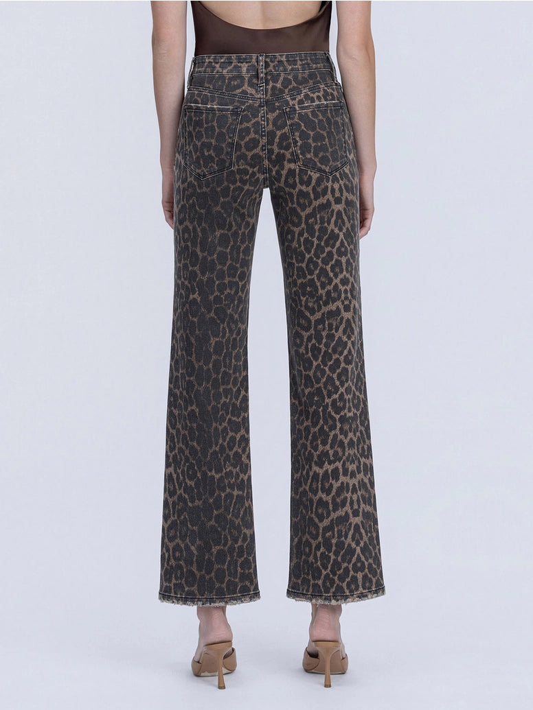 High Rise Leopard Wide Jeans