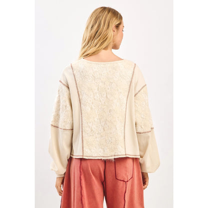 Floral Contrast Stitch Top
