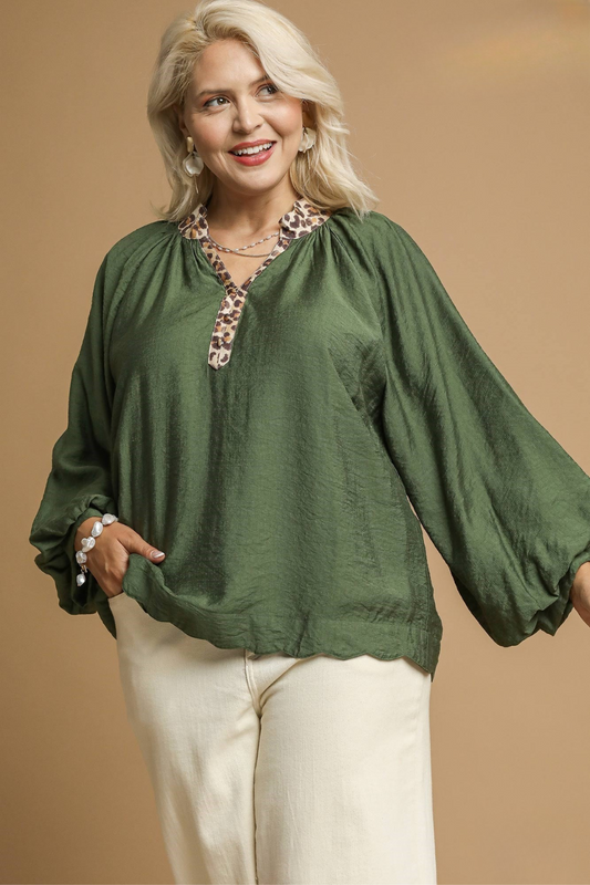 Balloon Sleeve Leopard Blouse