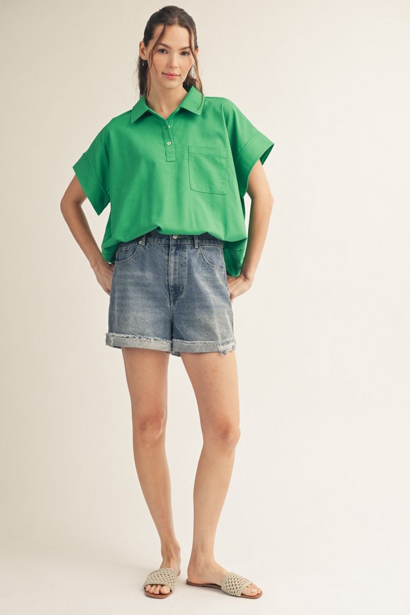 Drop Shoulder Button Blouse