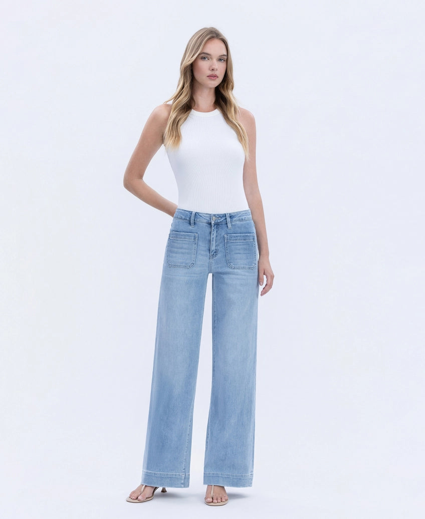 High Rise Wide Leg Trouser in Light Wash