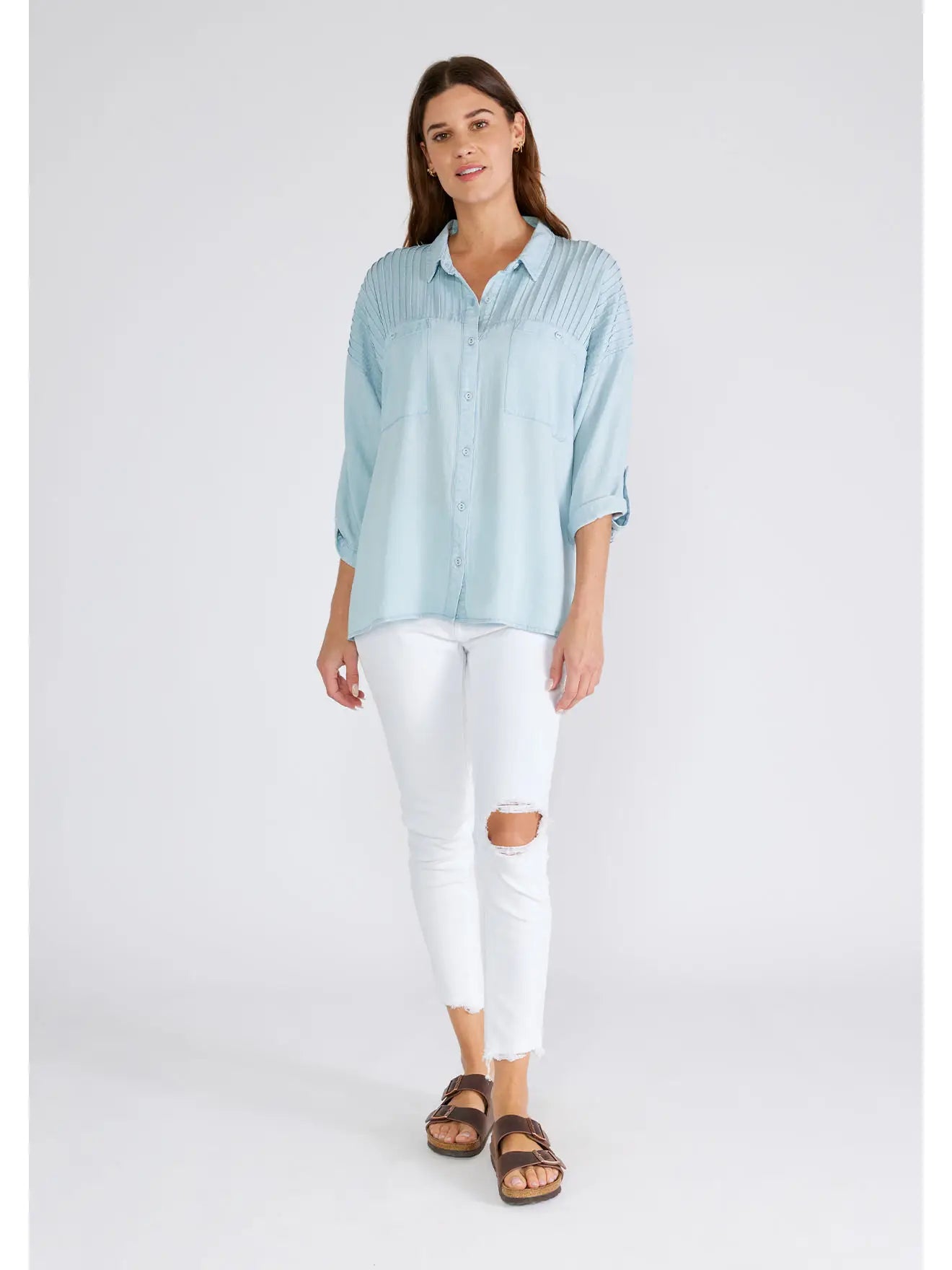 Tencel Pintuck Button Down Blouse