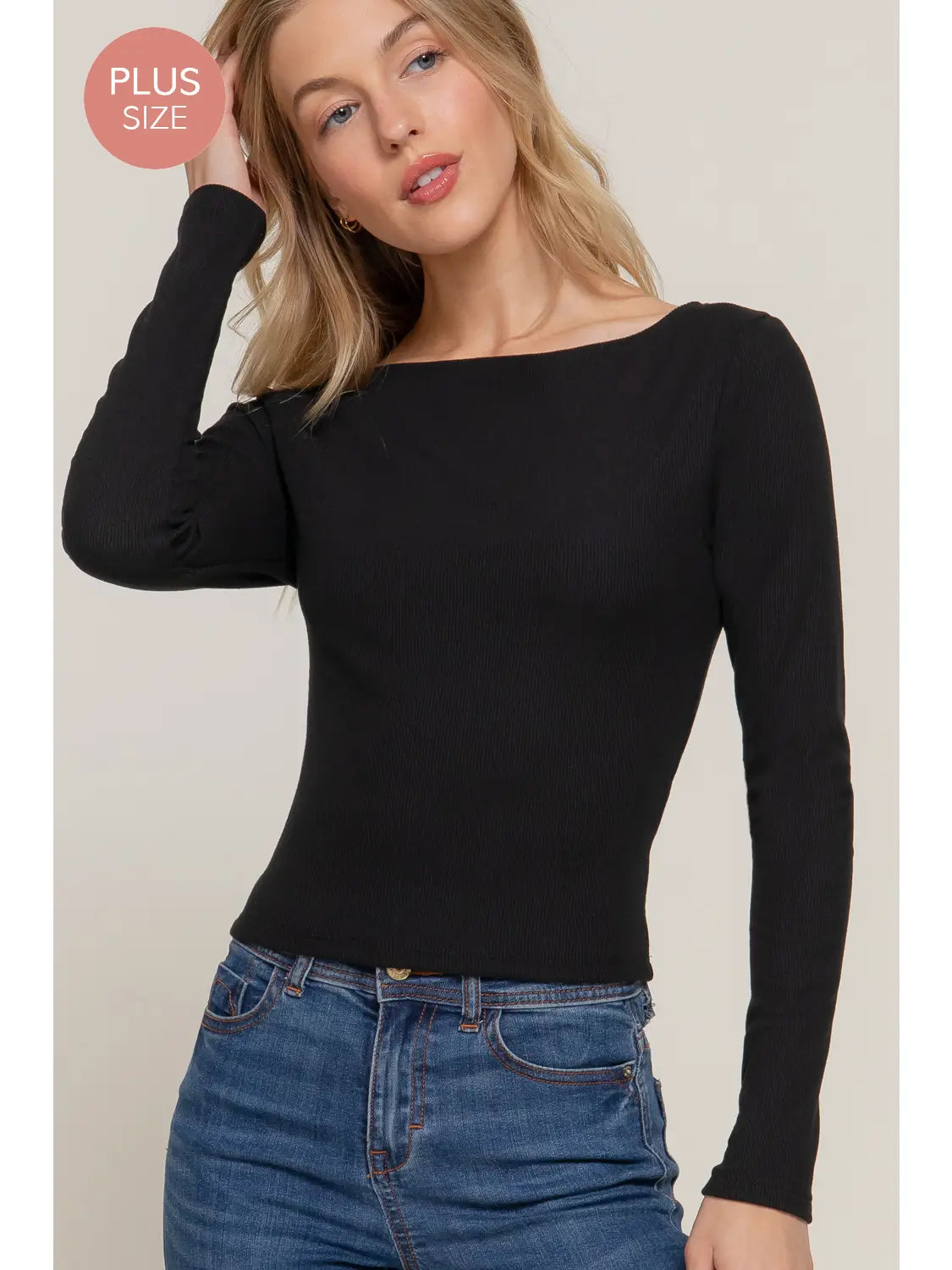 Long Sleeve Boat Neck Brushed Rib Knit Top