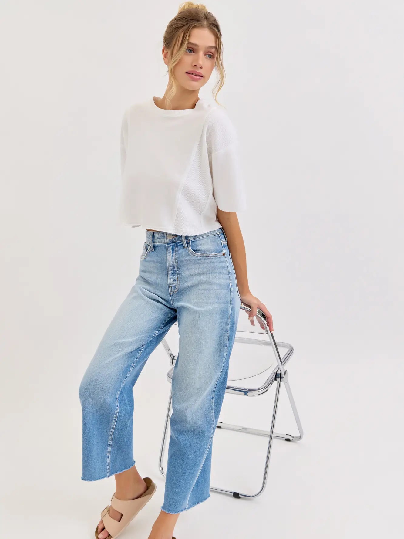 High Rise Crop Wide Leg with Raw Hem