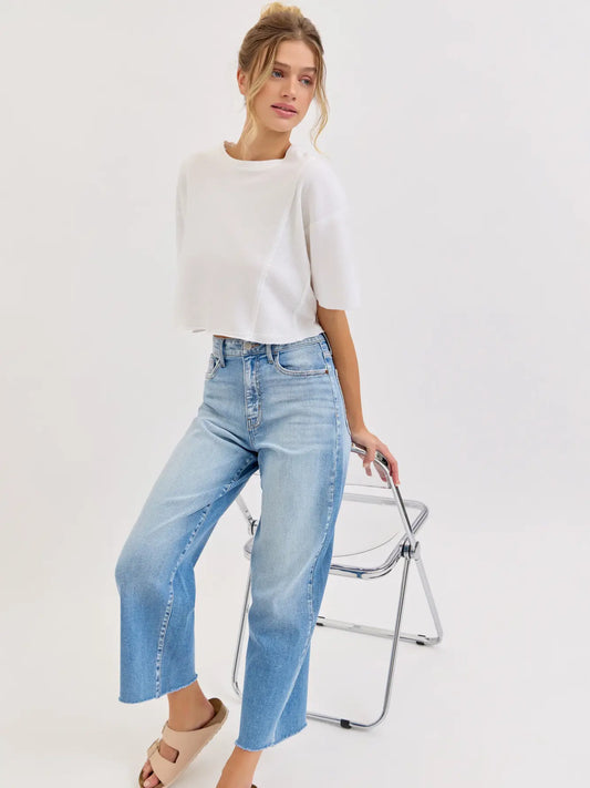 High Rise Crop Wide Leg with Raw Hem