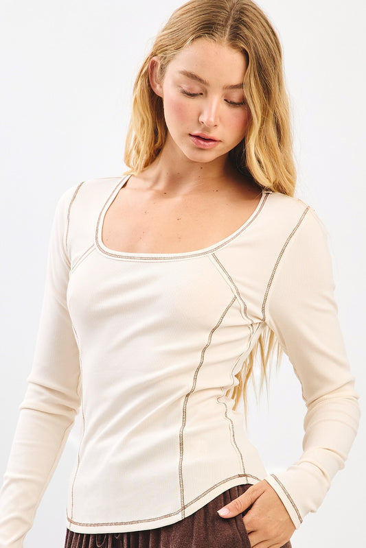 Contrast Stitch Long Sleeve Top