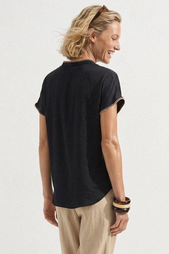 Whipstitch Drop Shoulder Blouse