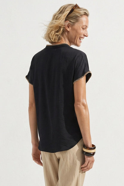 Whipstitch Drop Shoulder Blouse