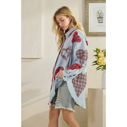 Plaid Heart Patchwork Buttondown