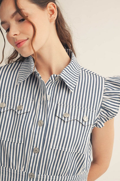Ruffle Button Stripe Dress