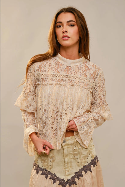 Long Sleeve High Neck Lace Top