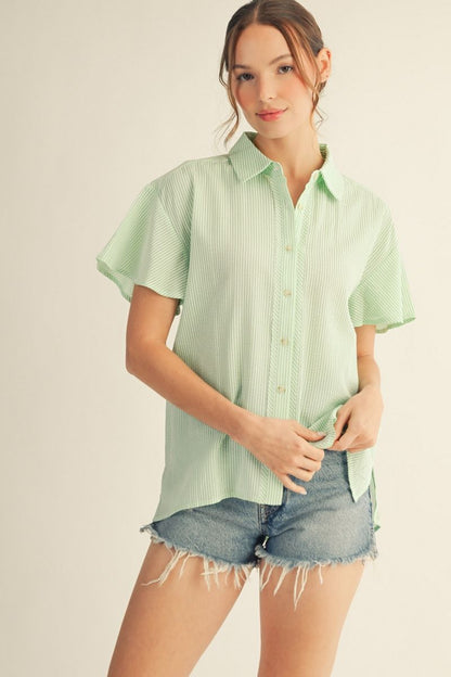 Flutter Sleeve Pinstripe Top