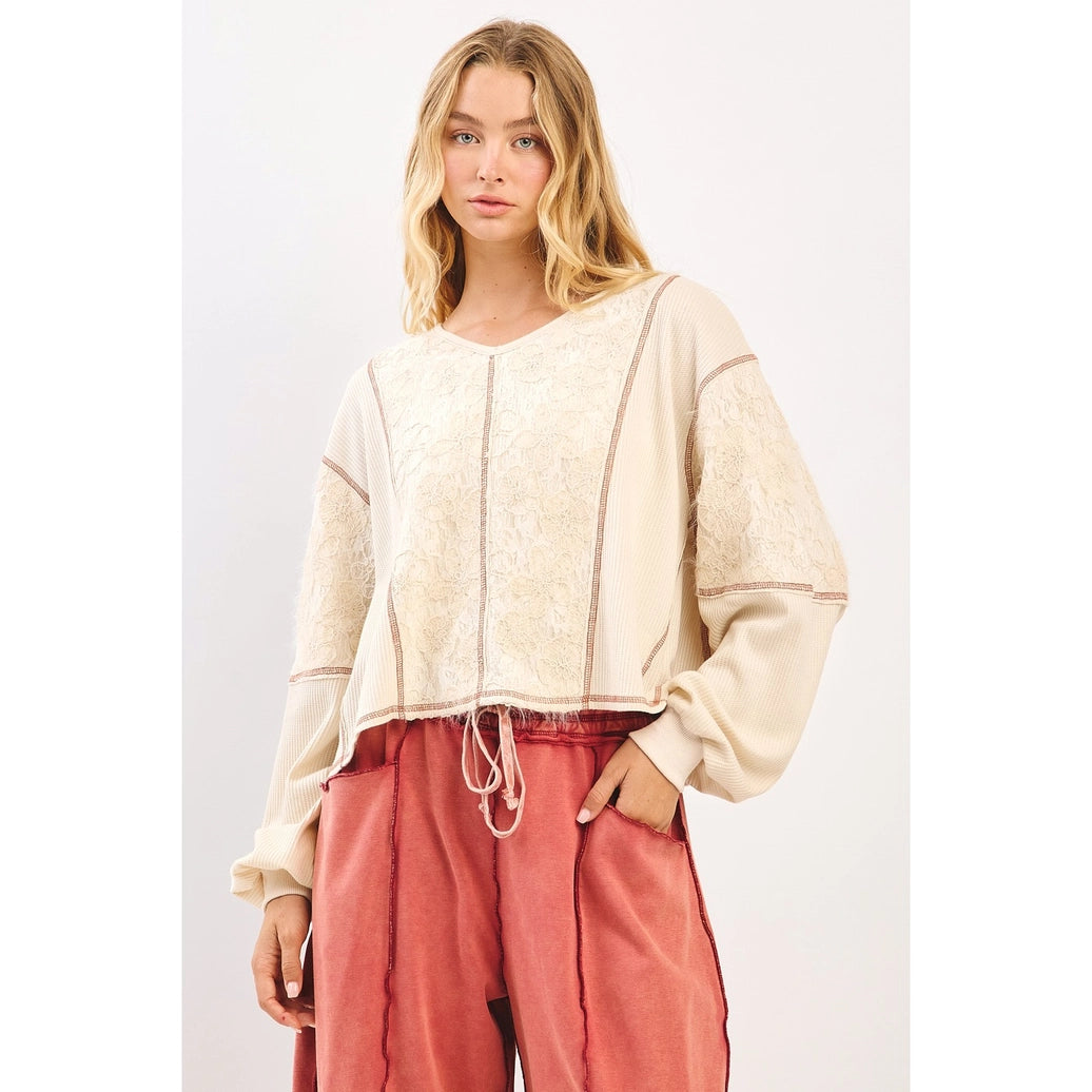 Floral Contrast Stitch Top