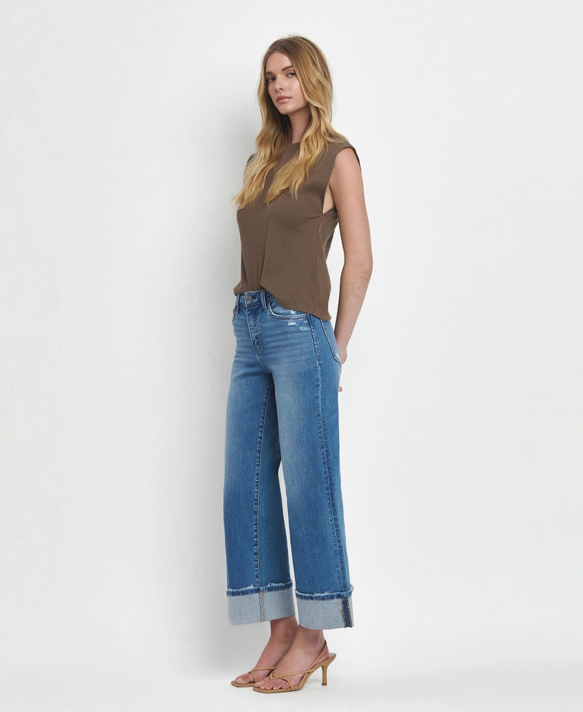High Rise Cuffed Wide Leg