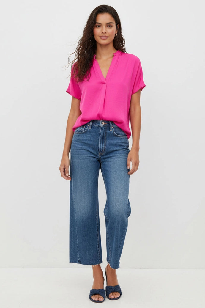 Drop Shoulder Hot Pink Blouse