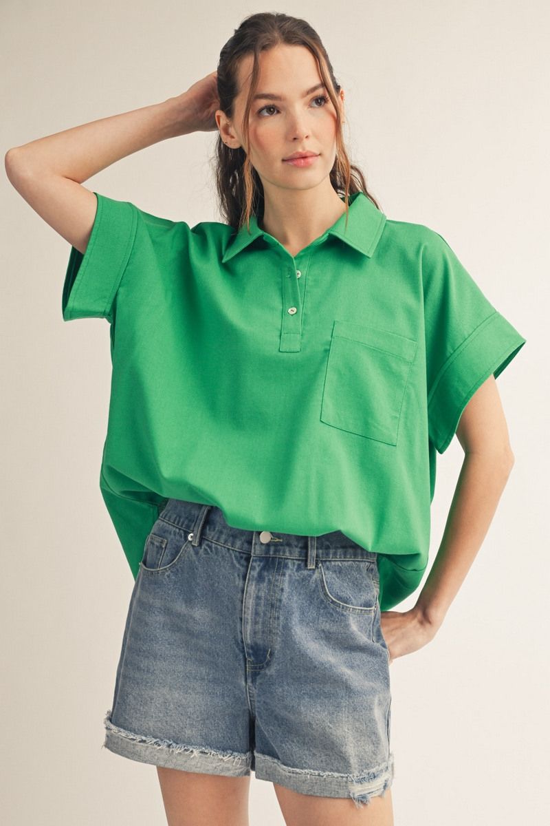 Drop Shoulder Button Blouse