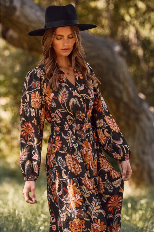 Floral Long Sleeve Midi Dress