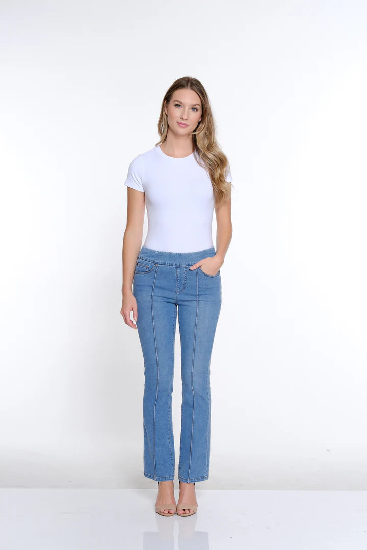 Pintuck Flare Leg Jeans