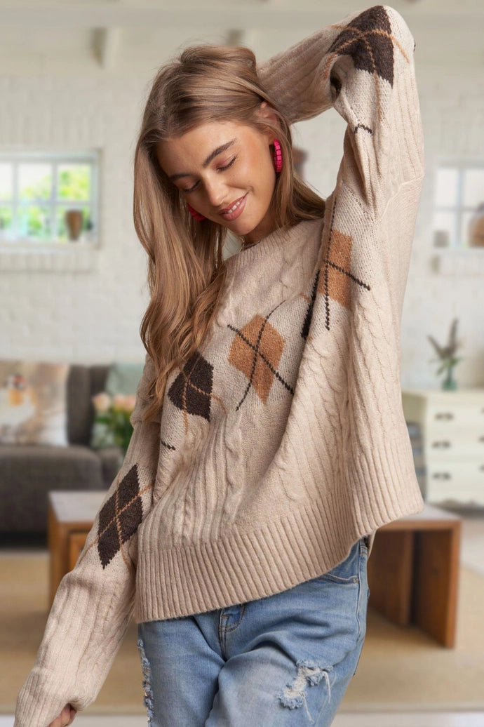 Diamond Cable Knit Sweater