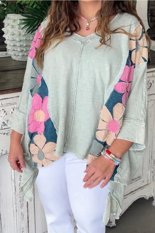 Floral Colorblock High Low Top