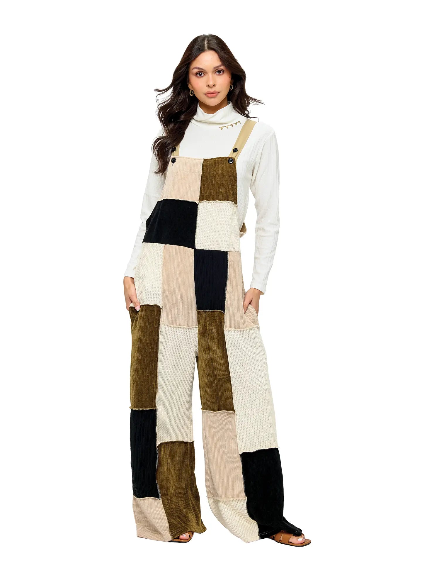 Cozy Color Block Overalls