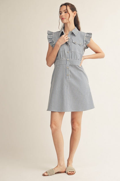 Ruffle Button Stripe Dress
