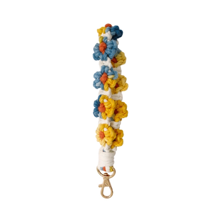 Macrame Multicolor Daisy Flower Wristlet Keychain