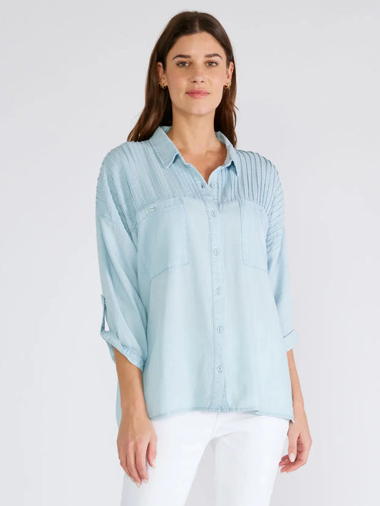 Tencel Pintuck Button Down Blouse