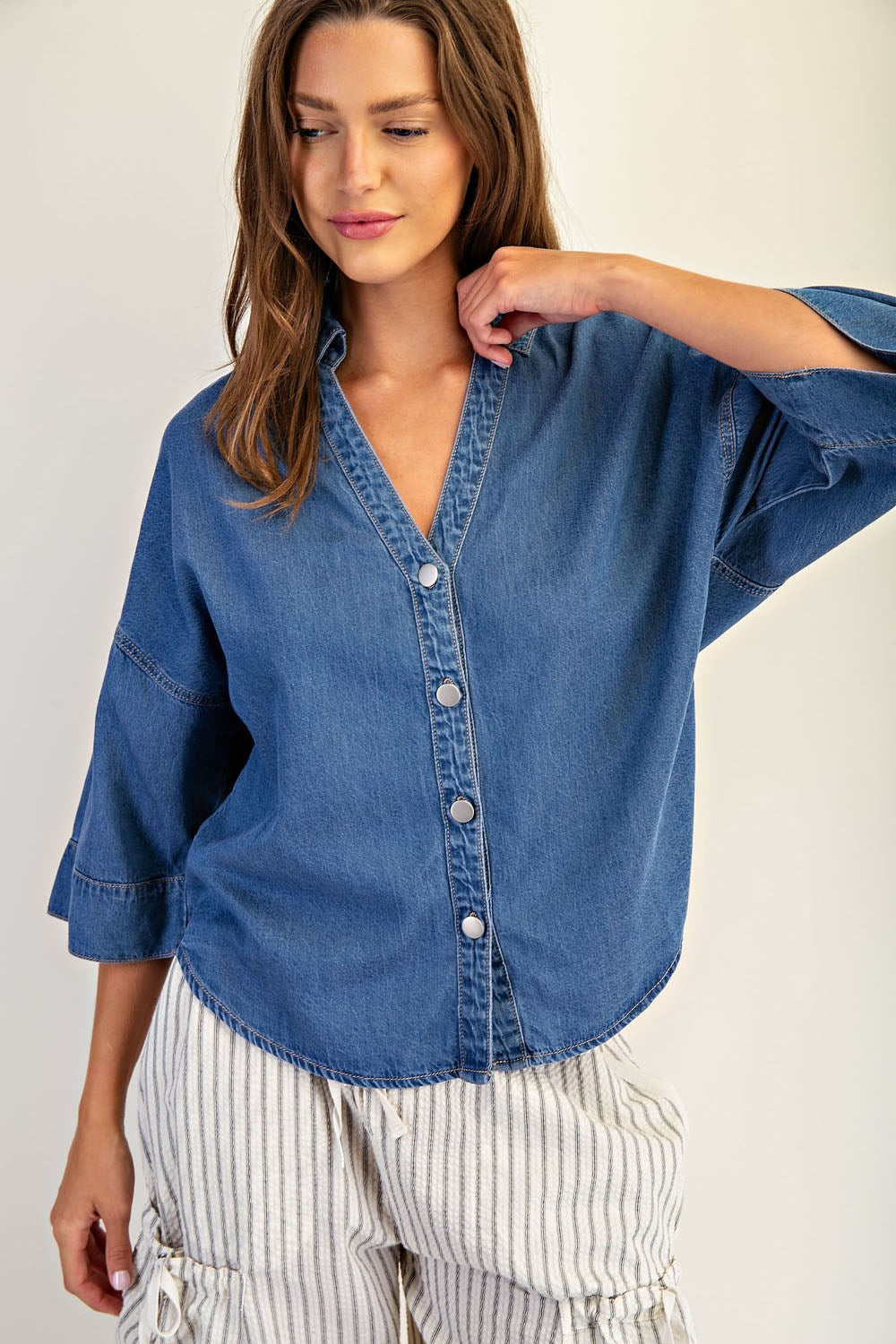 Mineral Wash Pleated Button Down