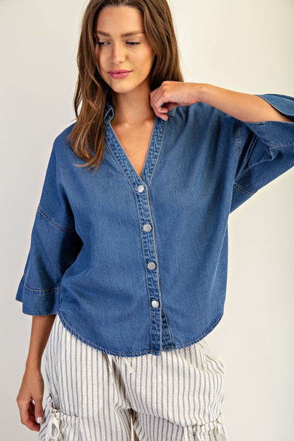 Mineral Wash Pleated Button Down
