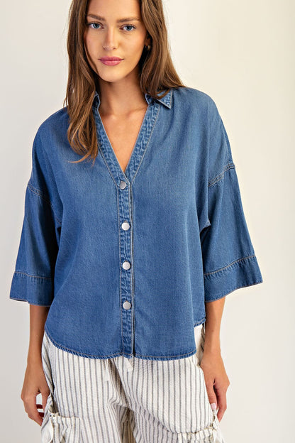 Mineral Wash Pleated Button Down