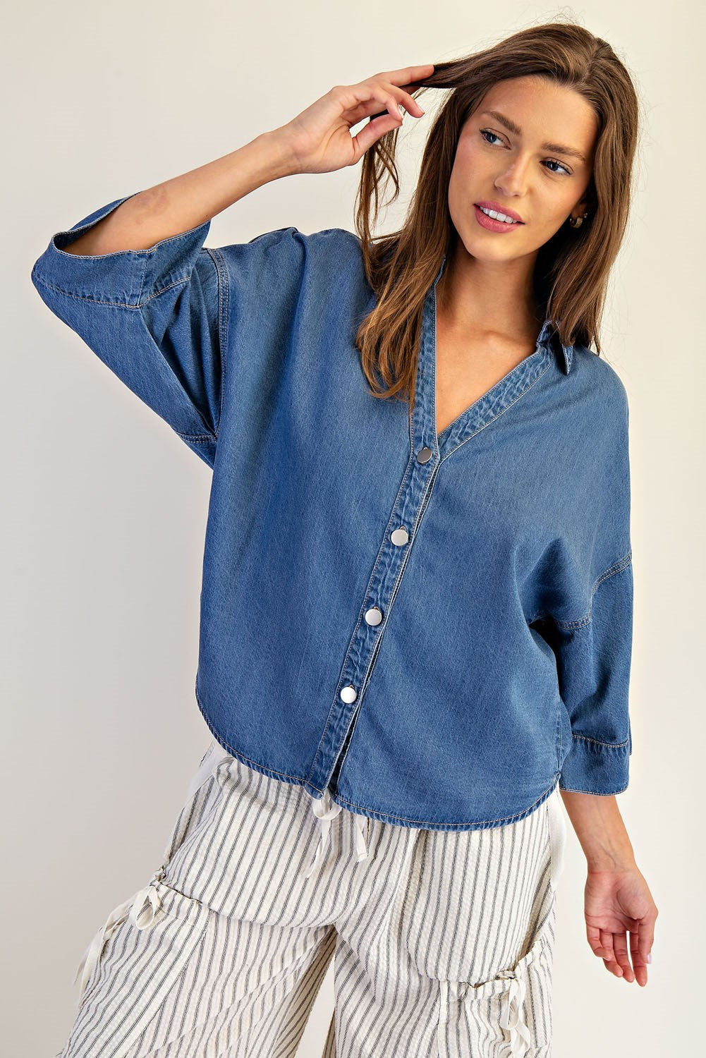 Mineral Wash Pleated Button Down
