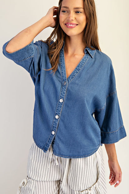 Mineral Wash Pleated Button Down